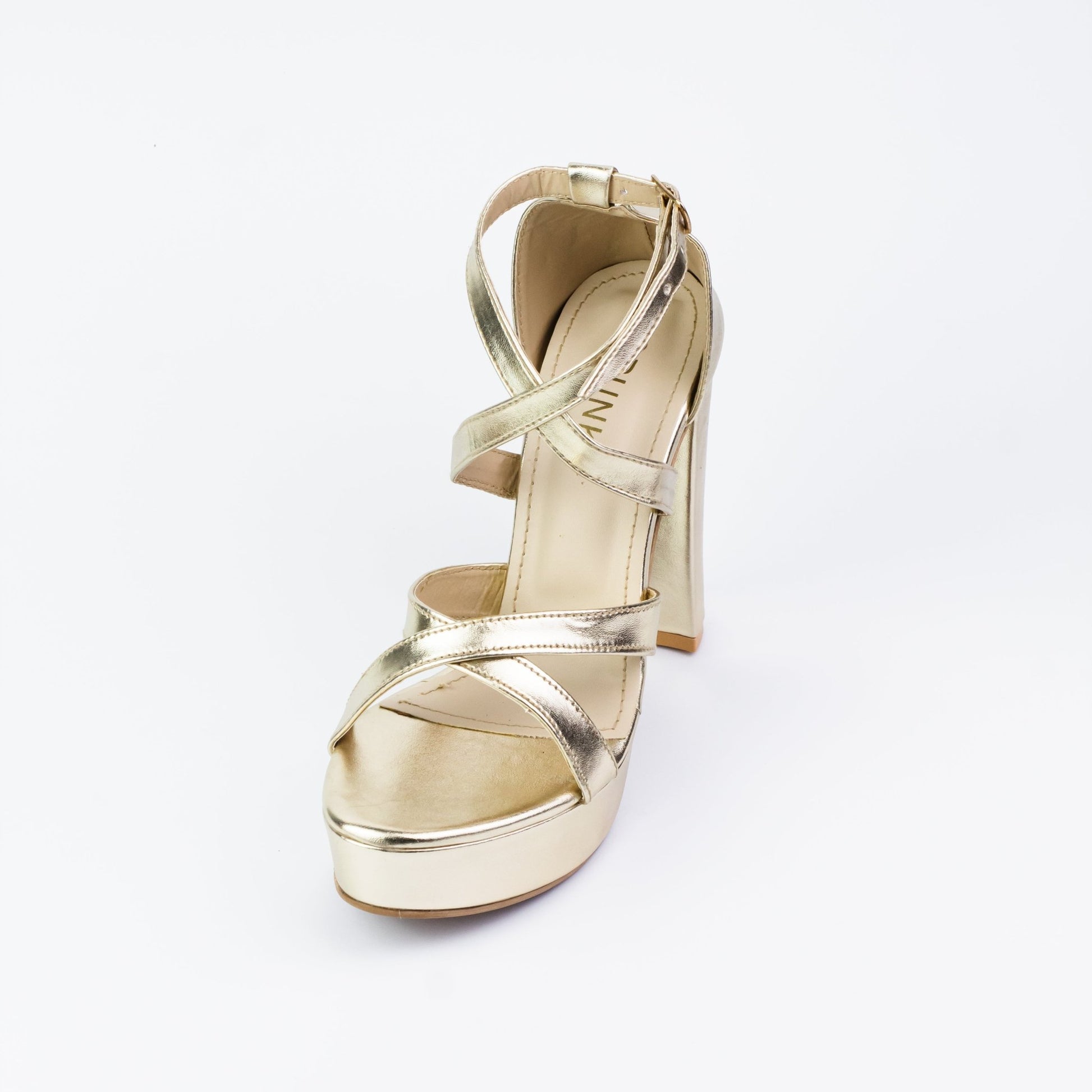 Strappy Gold Chunky Heel (11057) - Spunkz