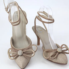 Shimmery Bow Lace Up Heel 9452