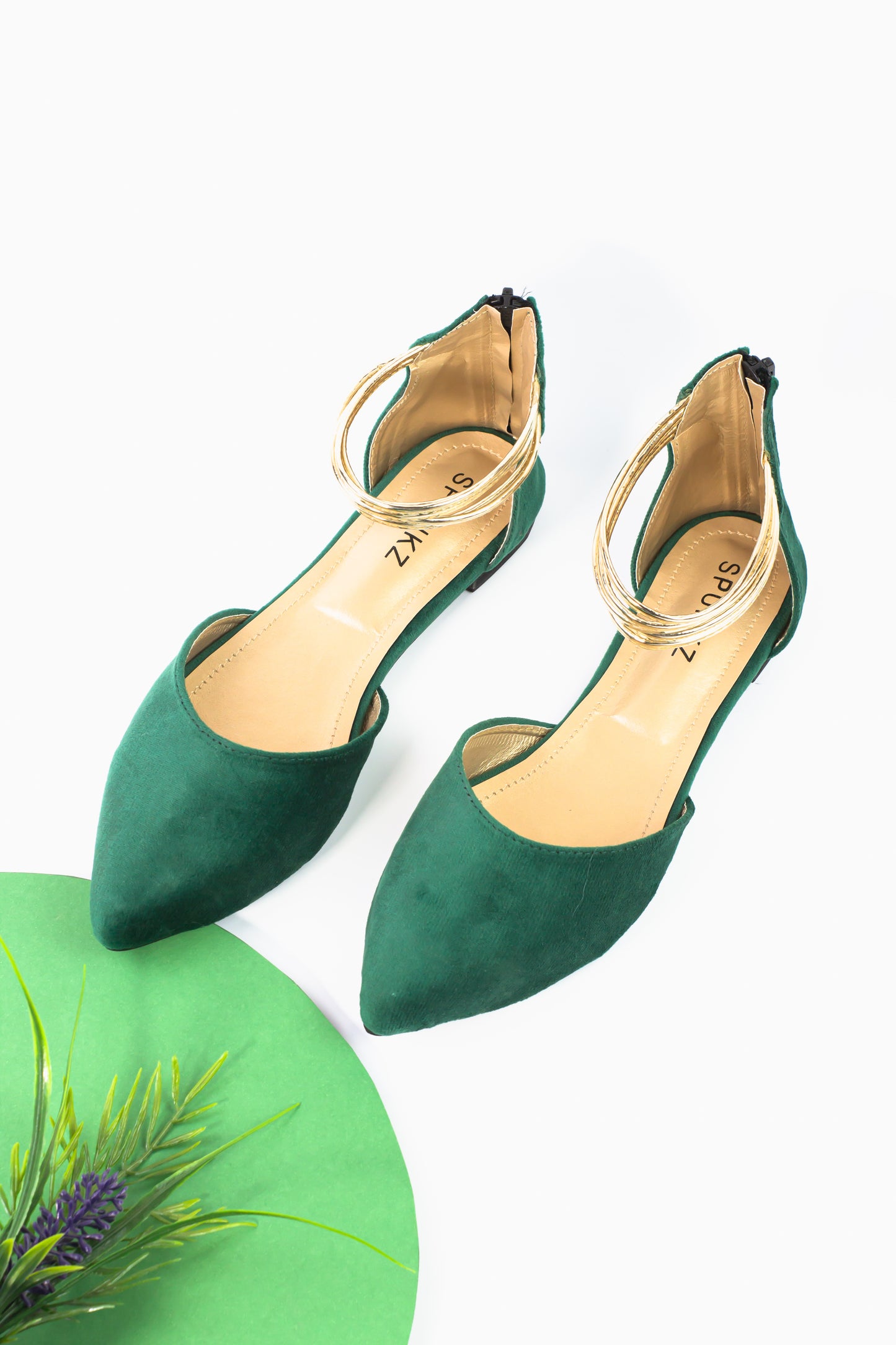 Eva Green Suede Metallic Detail Ankle Strap Pumps - Spunkz