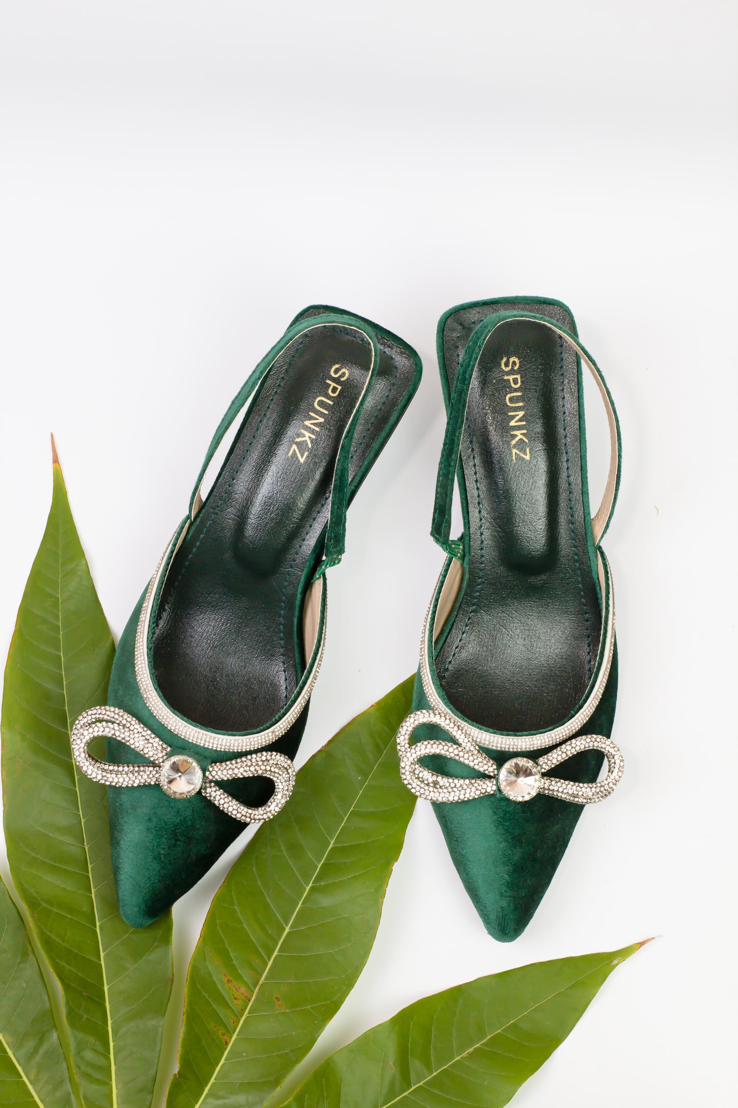 Jade Green Crystal Diamond Mesh Bowknot Diamante Heel - Spunkz