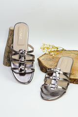 Bella Grey Flat Slides (11075) - Spunkz