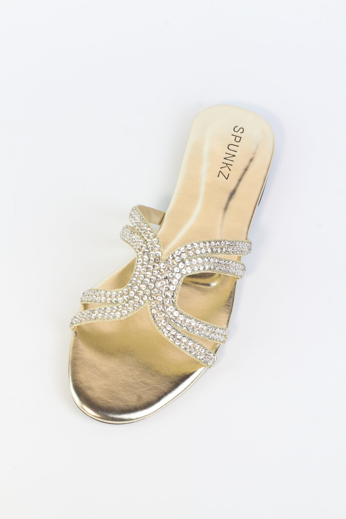 Spunkz Ava Rhinestone Flat Golden Slides - Spunkz