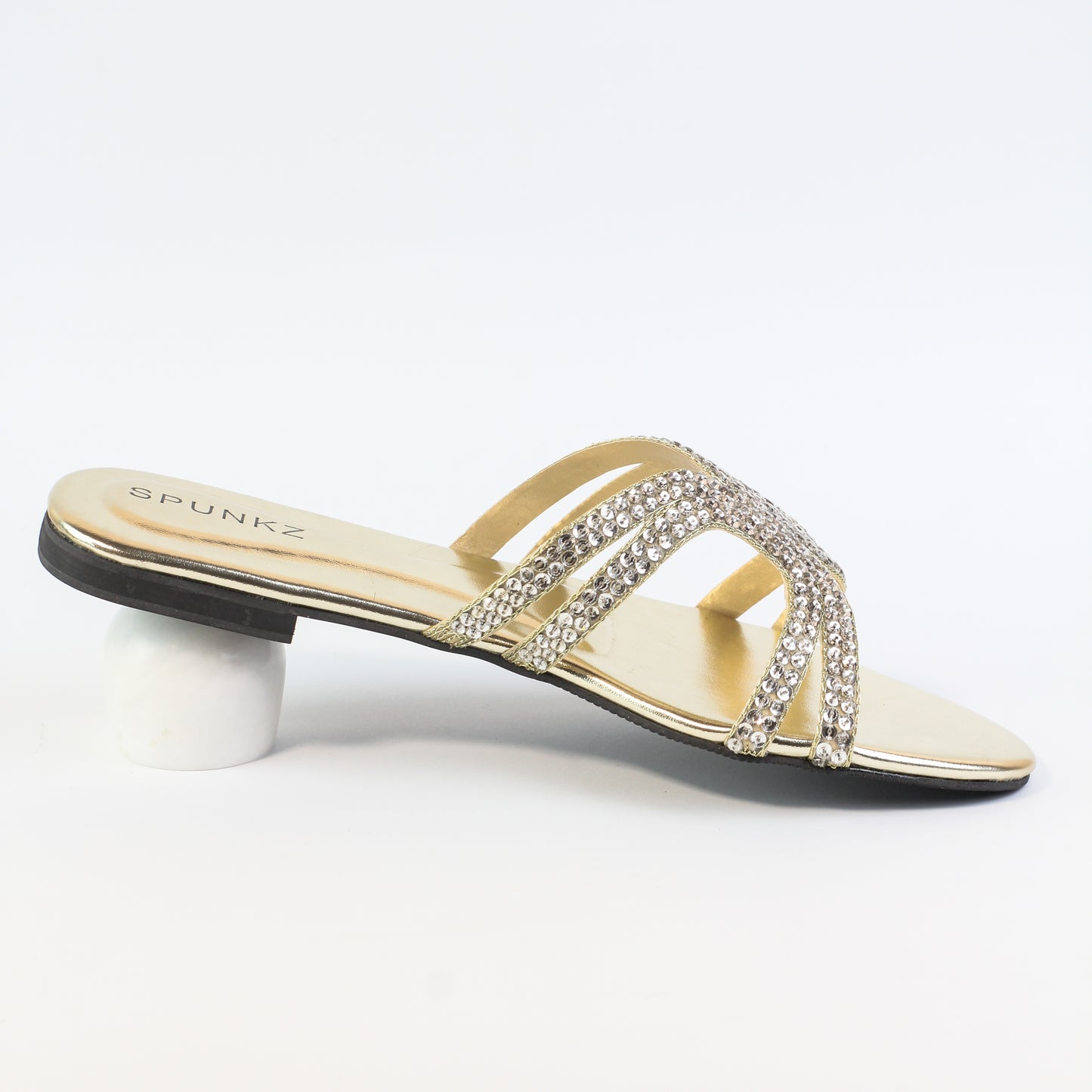 Spunkz Ava Rhinestone Flat Golden Slides - Spunkz