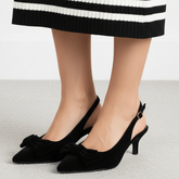Black Velvet Bow Heels - Spunkz