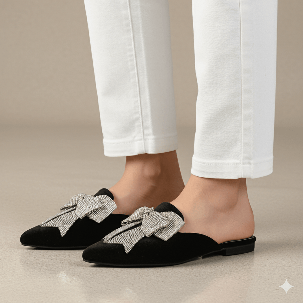Trista Black Flat Mules (11029) - Spunkz