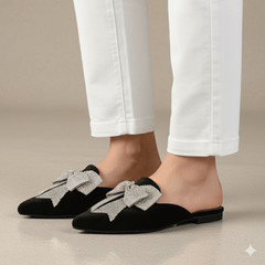 Trista Black Flat Mules (11029) - Spunkz