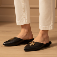 Eleanor Pointed Fur Mules (Black) 90059