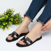 H Flat Black Slippers (11058)
