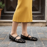 Black Mesh Floral Ballet Flats - Spunkz