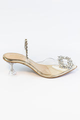 Gilda Pointed Toe Transparent Mules (Golden) - Spunkz