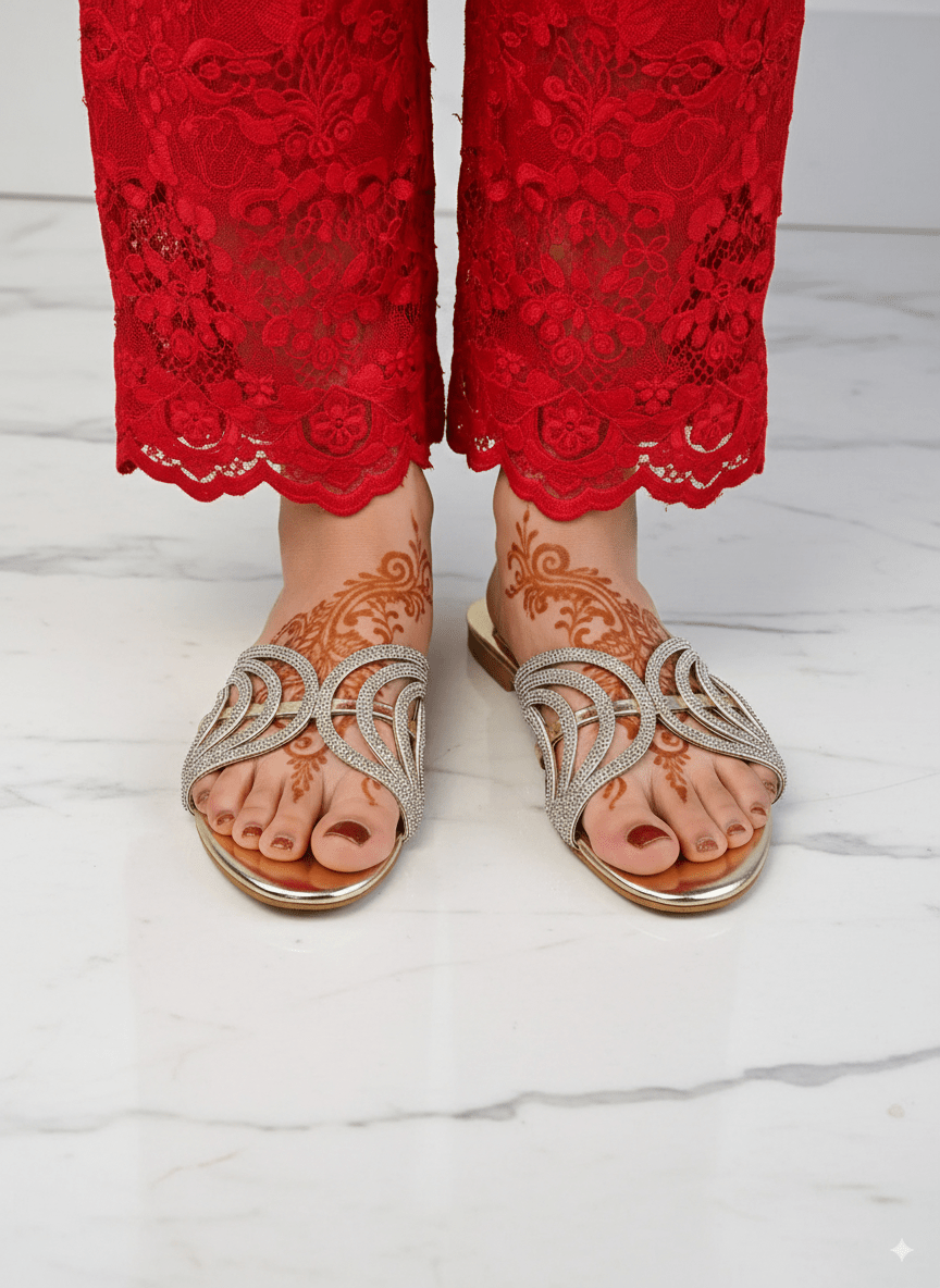 Golden Shiny Strap Slippers - Spunkz