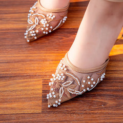 Nude Embellished Mesh Heels 90039