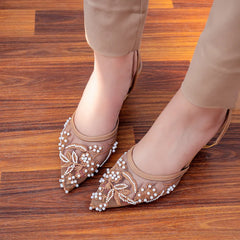 Nude Embellished Mesh Heels 90039