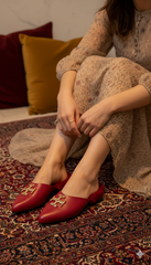 Eleanor Pointed Fur Mule Flats (Maroon)