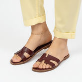 H Flat Maroon Flat Sandals (11058) - Spunkz