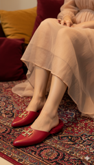 Eleanor Pointed Fur Mule Flats (Maroon)