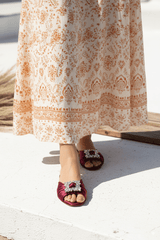 Brooch Burgundy Flat Slippers (11033) - Spunkz