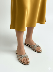 Golden Pearl Straps Slipper - Spunkz