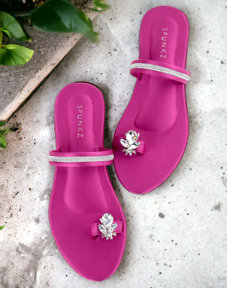 Pink Straps Flat Slippers (11025) - Spunkz