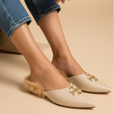 Eleanor Pointed Fur Mule Flats 90059