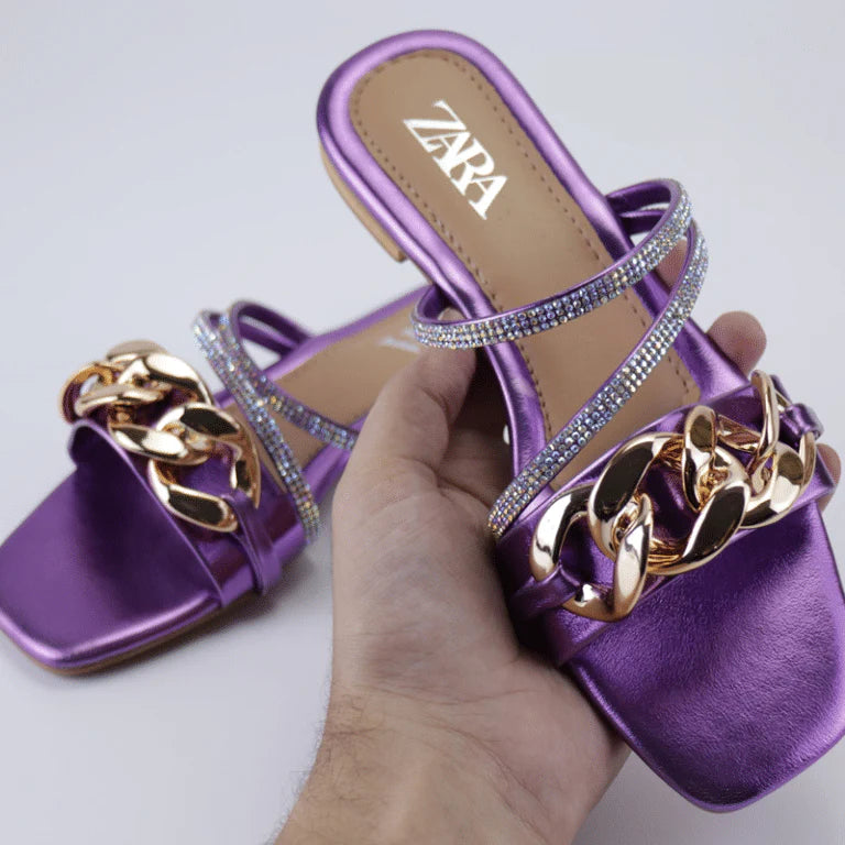 Chain Strap Flat Slides
