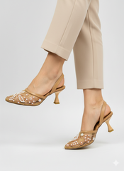 Nude Embellished Mesh Heels
