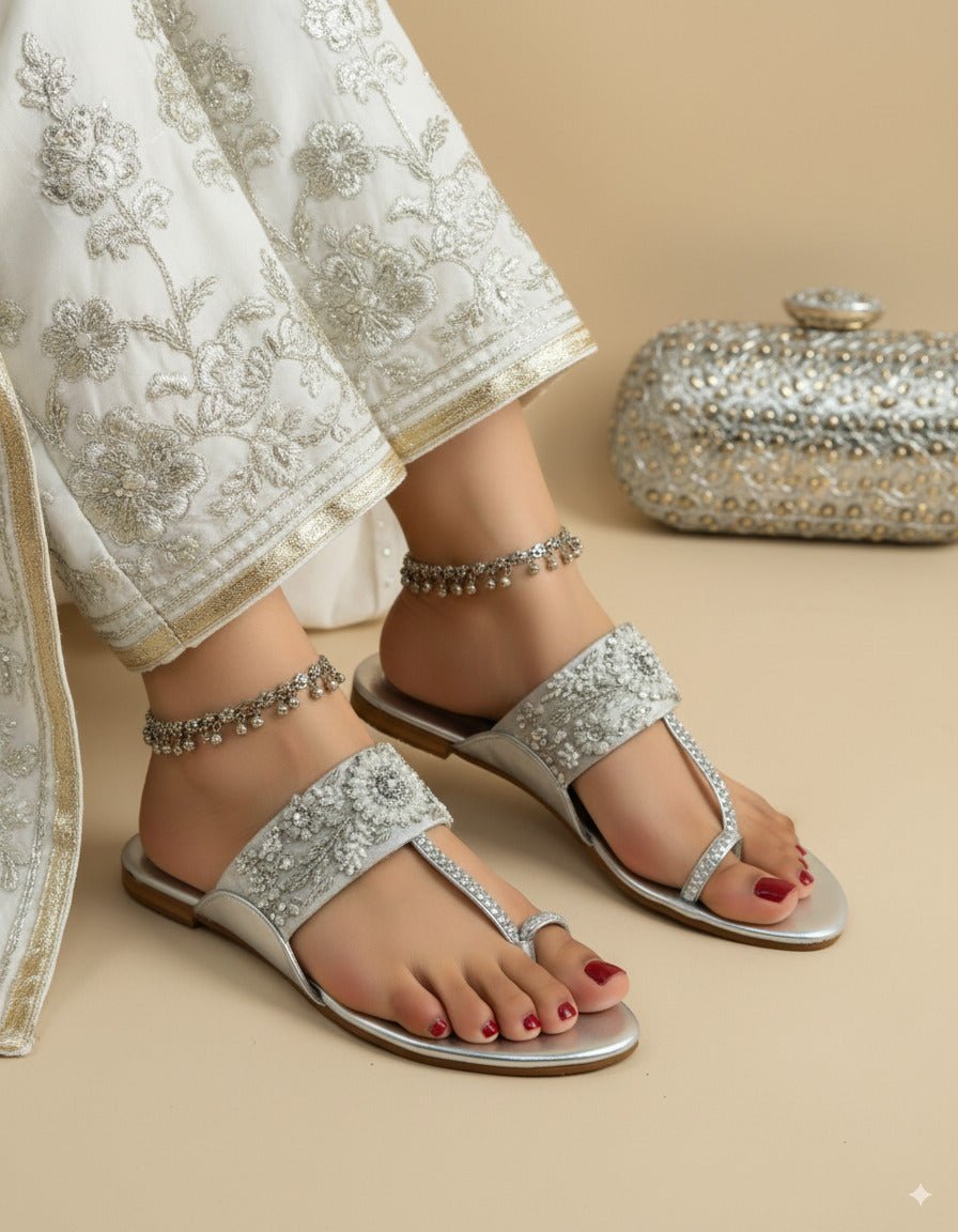 Silver Kolhapuri Chappal Handmade Traditional Sandals – Spunkz
