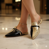 Snake Print Pointed Toe Flat Mules 9031