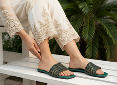 Sofia Flat Sandals (Green) 90056