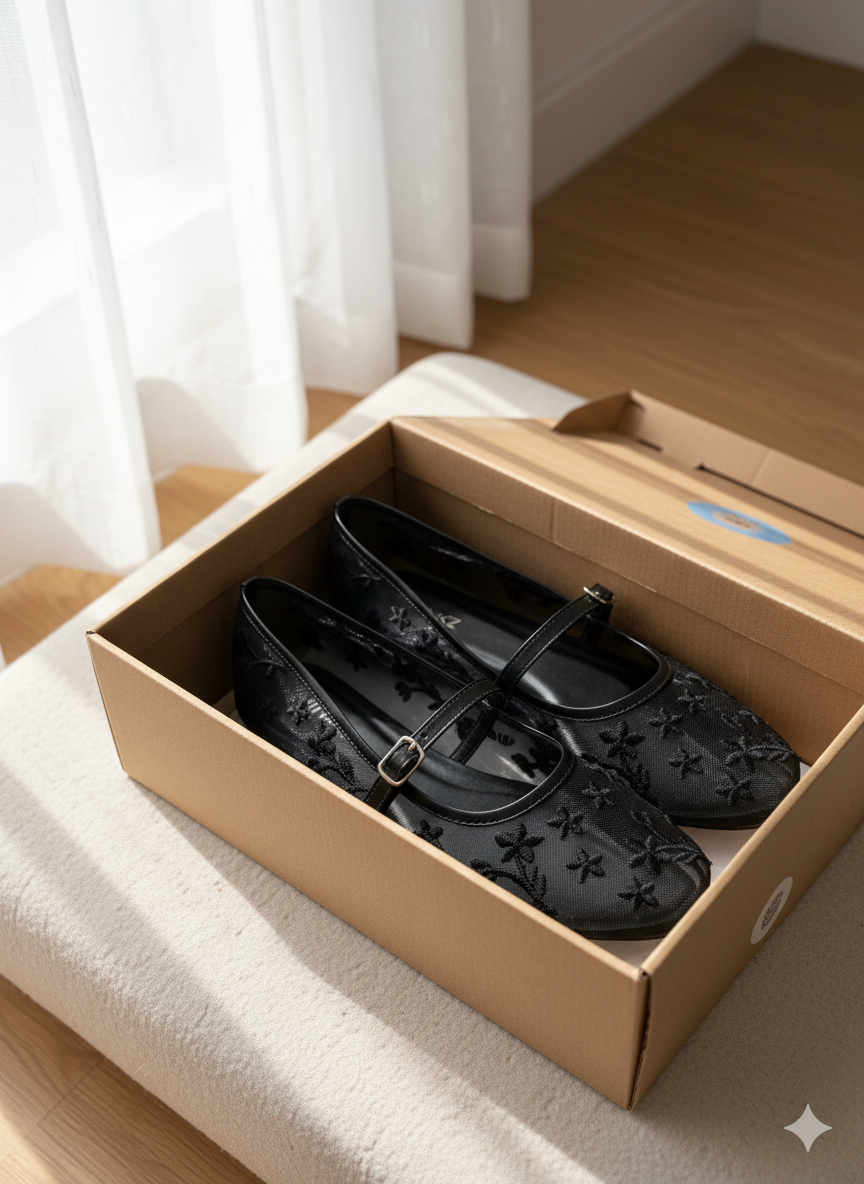 Black Mesh Floral Ballet Flats