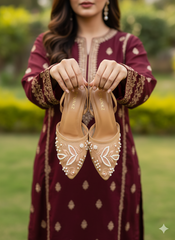 Nude Embellished Mesh Heels