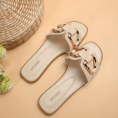 Chain Link Beige Slides (11080) - Spunkz
