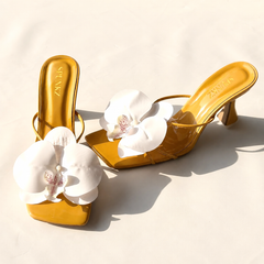 Haania Gold Floral Heels