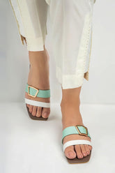 Two Tone Green Flat Sandals - Spunkz