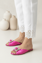 Pink Brooch Flat Slippers (11033) - Spunkz