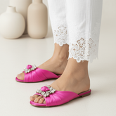 Pink Brooch Flat Slippers (11033) - Spunkz