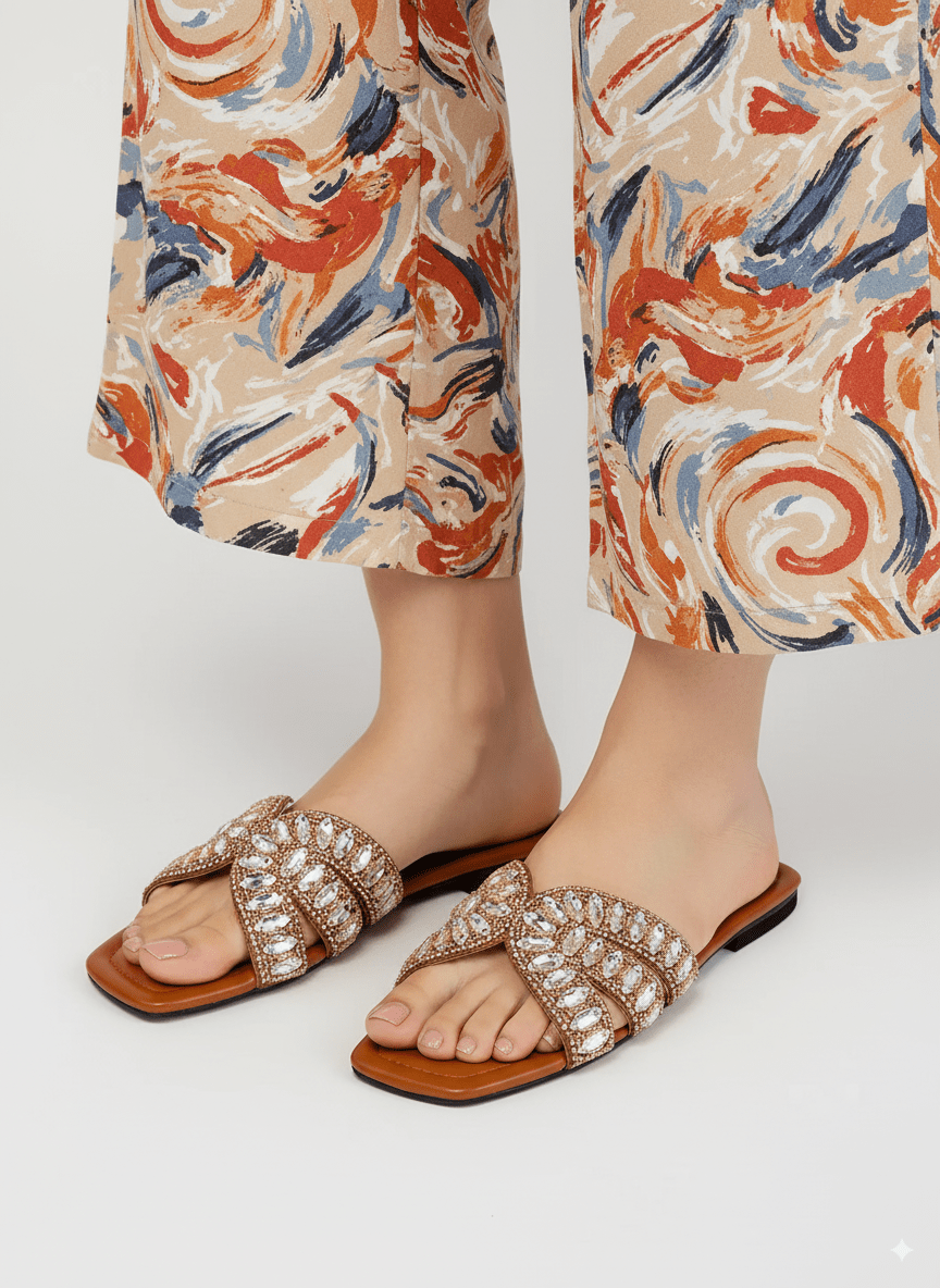 Embellished Slippers (Brown) - Spunkz