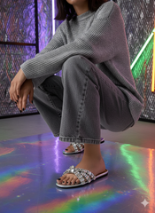 Nuur Silver Flat Slippers