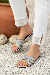 Norah Silver Flat Slippers (11037) - Spunkz