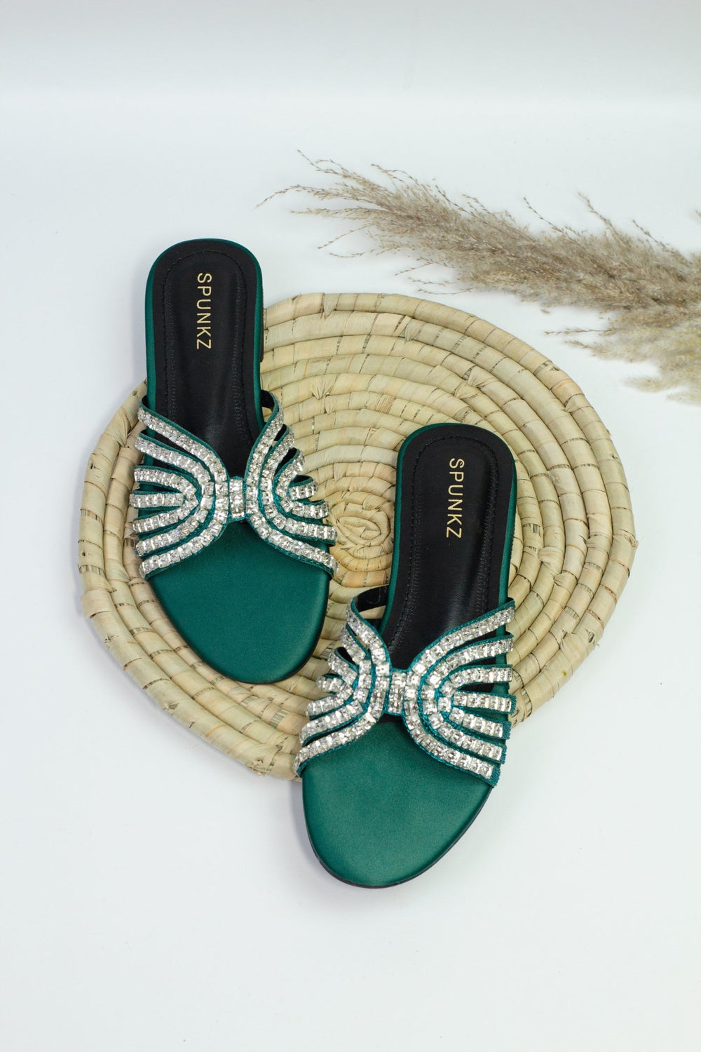 Jamie Green Flat Slippers (11035) - Spunkz