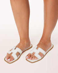 H Oran White Flat Slides (11058) - Spunkz