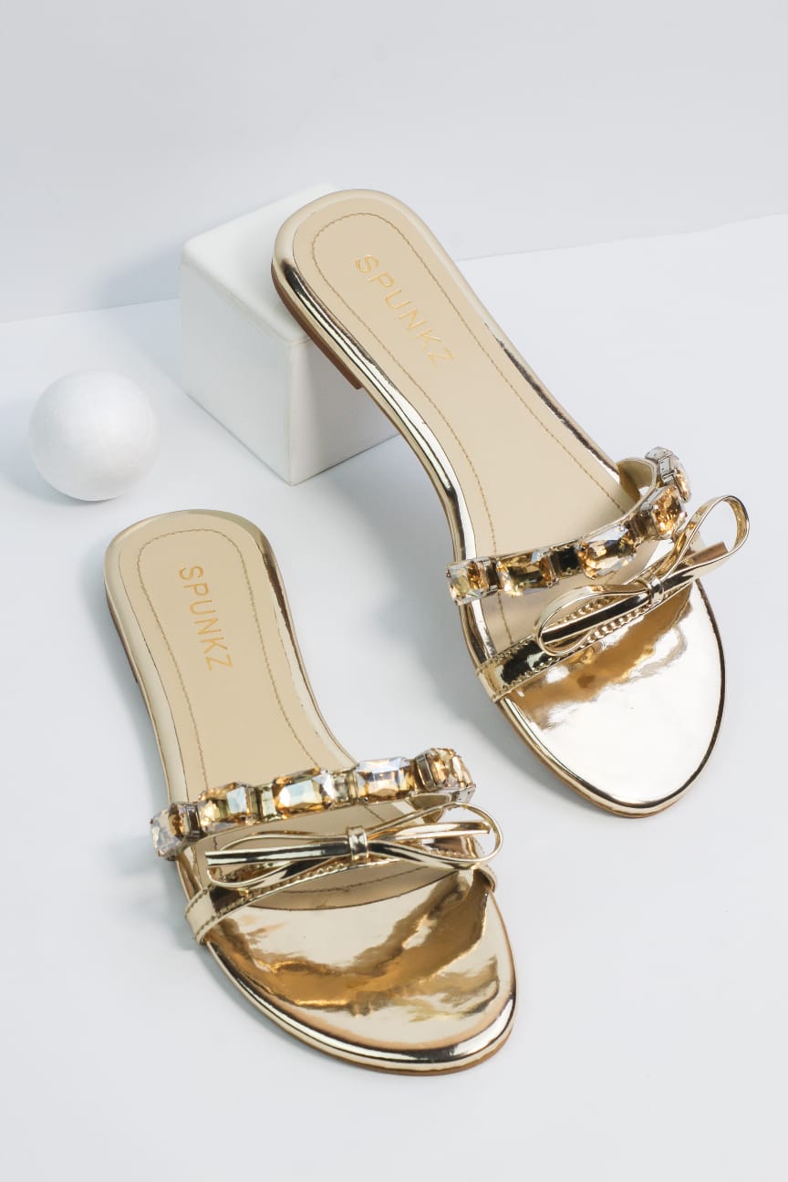Myra Gold Flat Slippers (11070) - Spunkz