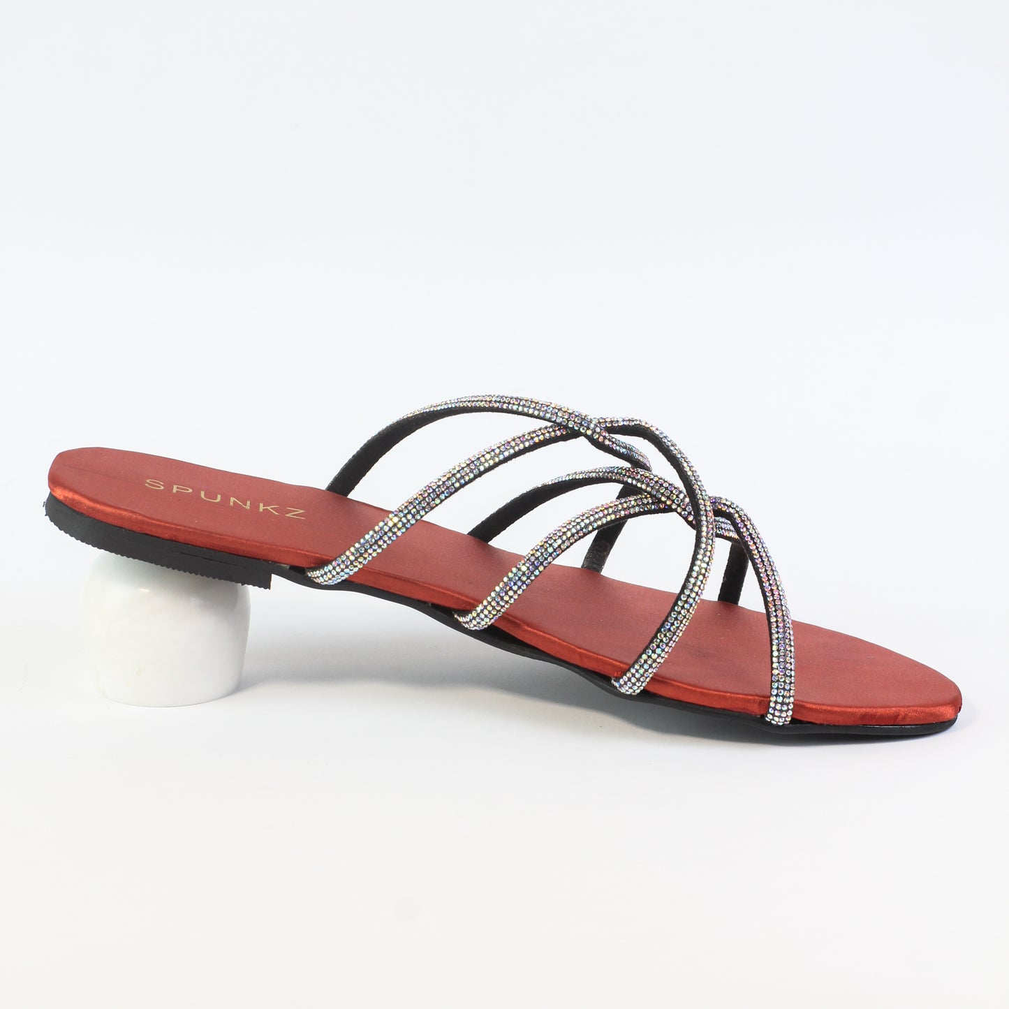 Mia Orange Shiny Rhinestone Mesh Twirl Straps Flat Sandals - Spunkz