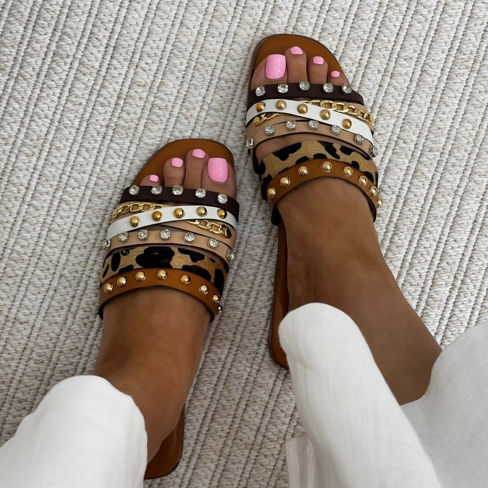 Leopard Strap Slippers (Brown) - Spunkz