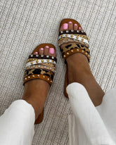 Leopard Strap Slippers (Brown) - Spunkz