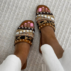 Leopard Strap Slippers (Brown) - Spunkz