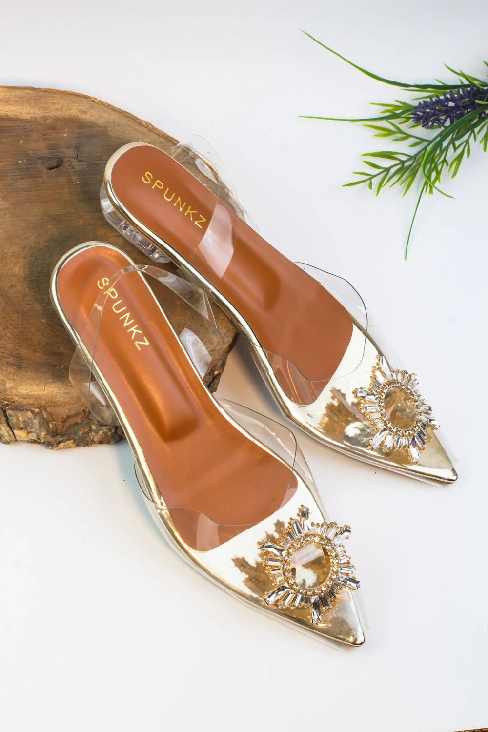 Cinderella Transparent Flats (Gold) - Spunkz