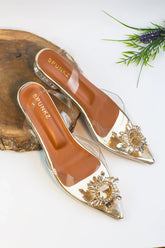 Cinderella Transparent Flats (Gold) - Spunkz