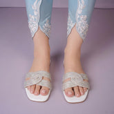 Diamanté White Flat Slides 90022