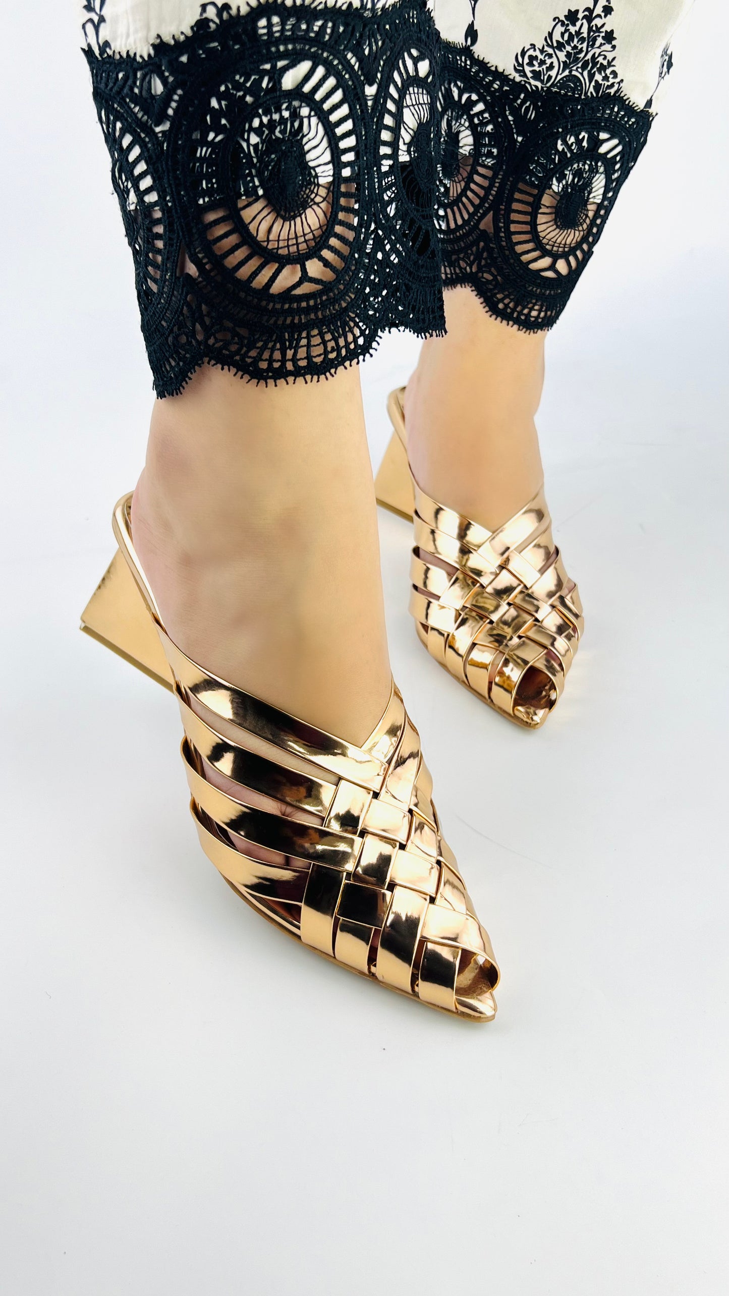 Spunkz Alfie Rose Gold Signature Slip-Ons Heeled Sandals for Ladies